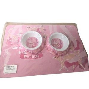 PetEgo Dog Cat Bowl Dish Placement Set Italian Style Whimsical Cartoon Pink NEW